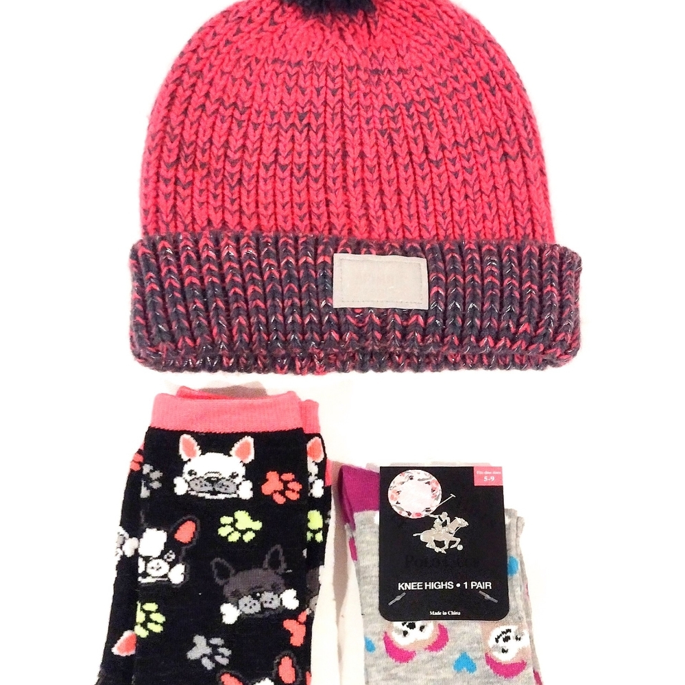 1 Beanie Hat and 2 Pair of Knee High Socks